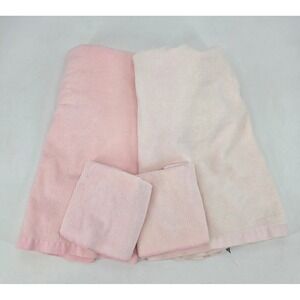 Vintage Fieldcrest Pink Bath Towel Washcloth Set Plush Cotton 4 Piece